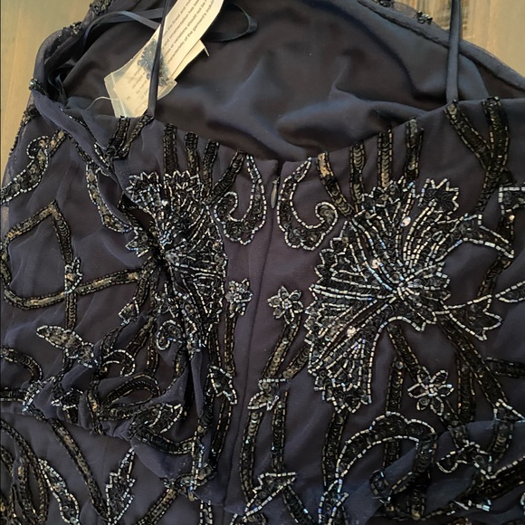 Aidan Mattox Navy Beaded Tulle Halter Dress NWT Size 6 - Picture 7 of 16